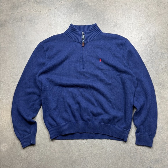 VTG Polo Ralph Lauren Sweater Mens 2XL Blue Preowned Pullover Quarter Zip Preppy - Picture 1 of 6